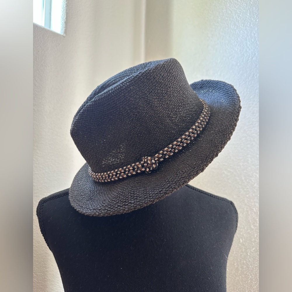 H&M Unisex Straw Fedora in Slate with brim trimmed in rope, M - Picture 1 of 5